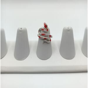 Red Enamel Snake Ring Adjustable Size 5 Alloy Serpent Wrap Unique Fashion